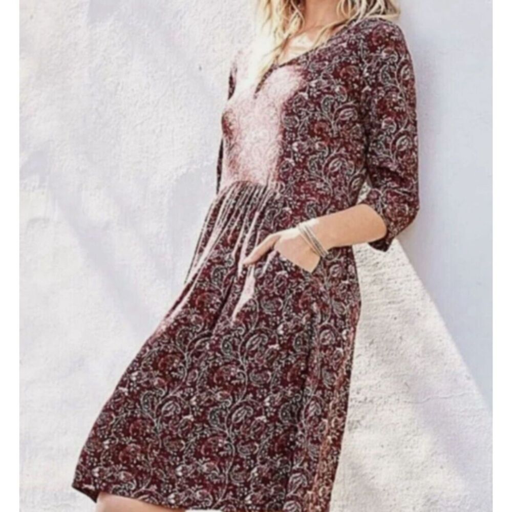 Garnet Hill Paisley 3/4 Sleeve Midi Dress Size 10